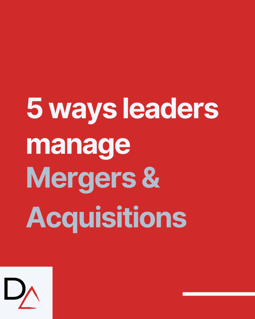 A red box with the text 5 ways leaders manage Mergers and Acquisitions written in block text. The Directed Action logo is in the bottom left corner.